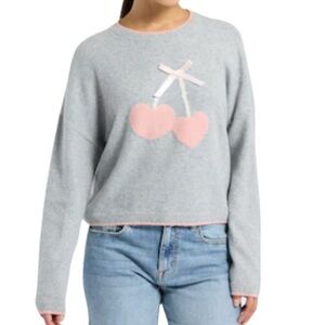 Pink Rose Gray Crewneck Sweater Hearts Cherries Large NWT Boxy Soft Girl